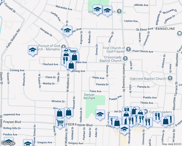 map of restaurants, bars, coffee shops, grocery stores, and more near 1952 Gayle Avenue in Memphis