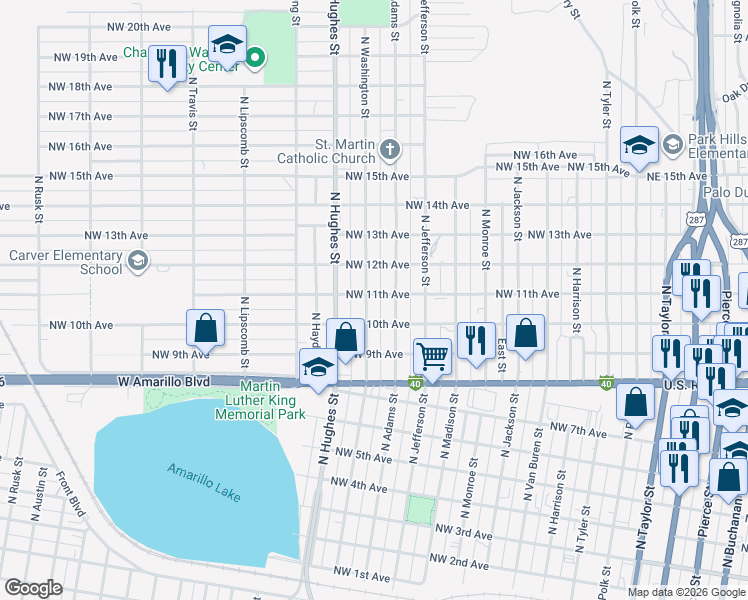 map of restaurants, bars, coffee shops, grocery stores, and more near in Amarillo