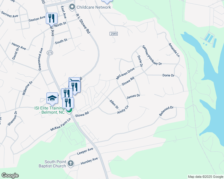 map of restaurants, bars, coffee shops, grocery stores, and more near 315 Stowe Road in Belmont