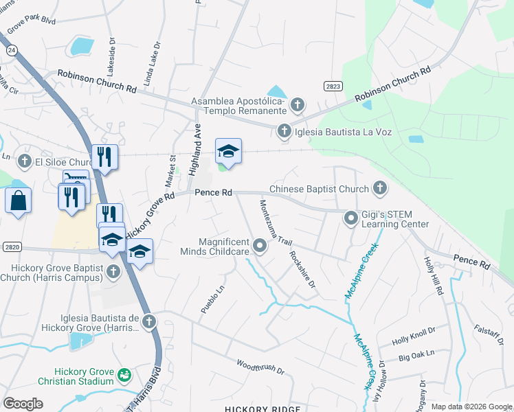 map of restaurants, bars, coffee shops, grocery stores, and more near 6702 Paloverde Lane in Charlotte