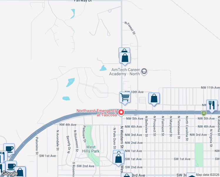 map of restaurants, bars, coffee shops, grocery stores, and more near 801 North Western Street in Amarillo