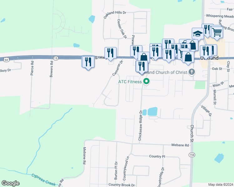 map of restaurants, bars, coffee shops, grocery stores, and more near 115 Winding Creek Drive in Oakland