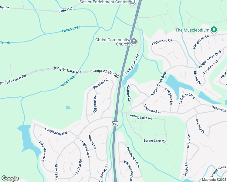 map of restaurants, bars, coffee shops, grocery stores, and more near 150 Sandhills Circle in Pinehurst