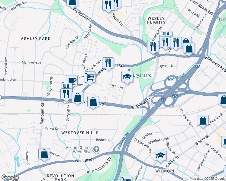 map of restaurants, bars, coffee shops, grocery stores, and more near 2120 Suttle Avenue in Charlotte
