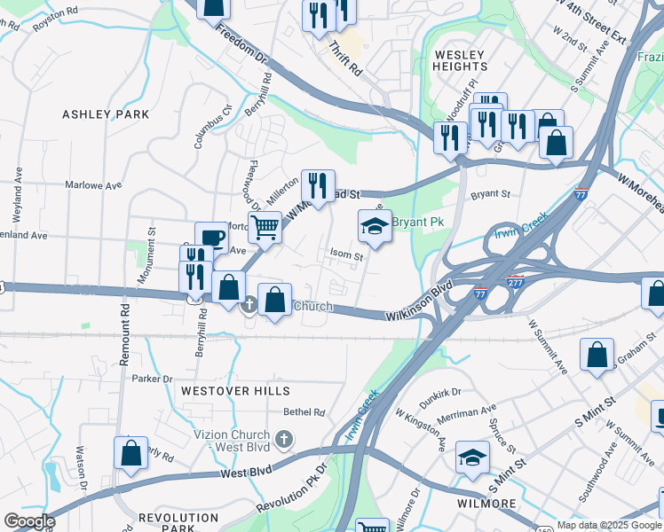 map of restaurants, bars, coffee shops, grocery stores, and more near 2120 Suttle Avenue in Charlotte