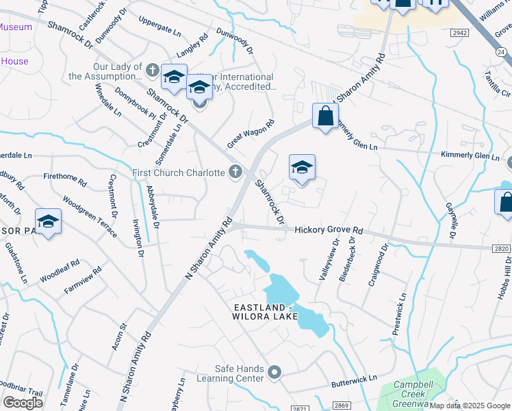 map of restaurants, bars, coffee shops, grocery stores, and more near 4908 Alice Orr Drive in Charlotte