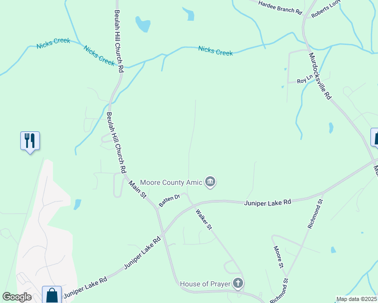 map of restaurants, bars, coffee shops, grocery stores, and more near Tram Road in Moore County