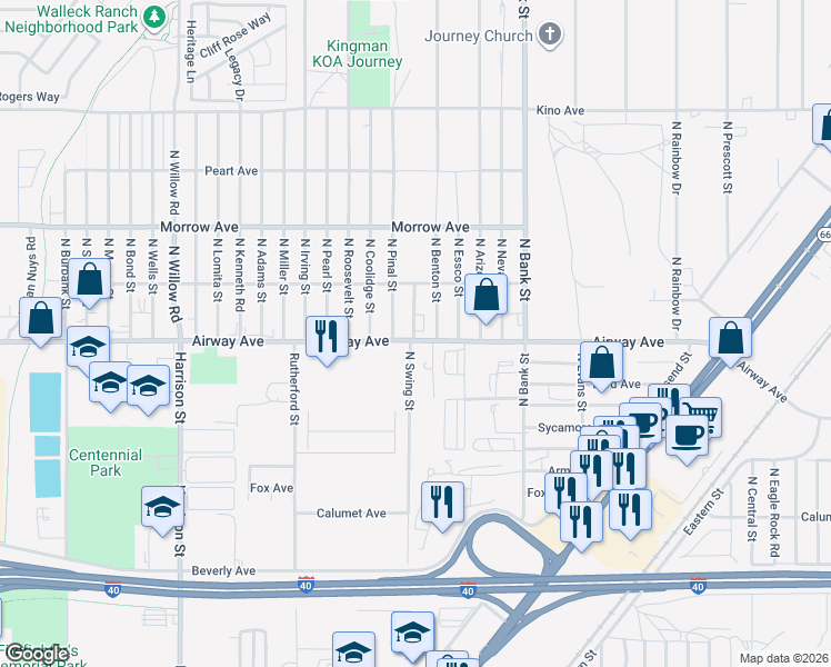 map of restaurants, bars, coffee shops, grocery stores, and more near 2840 Airway Ave in Kingman