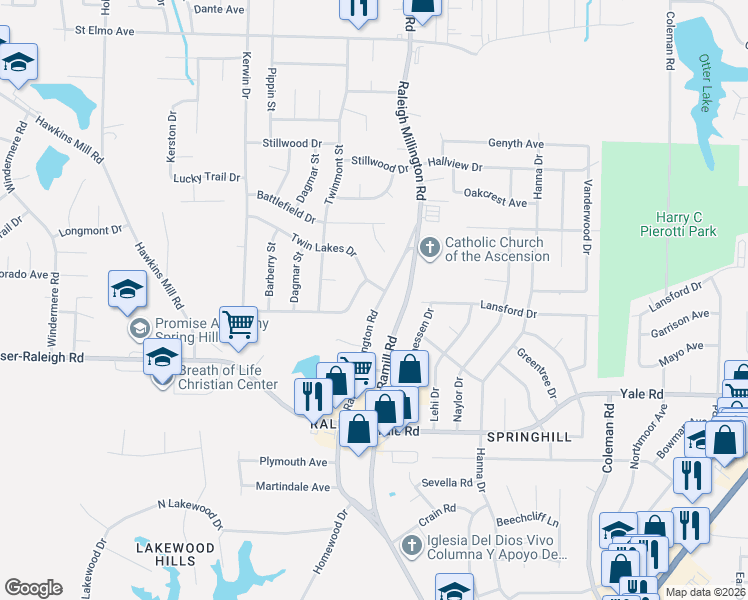 map of restaurants, bars, coffee shops, grocery stores, and more near 4049 Timberwood Drive in Memphis