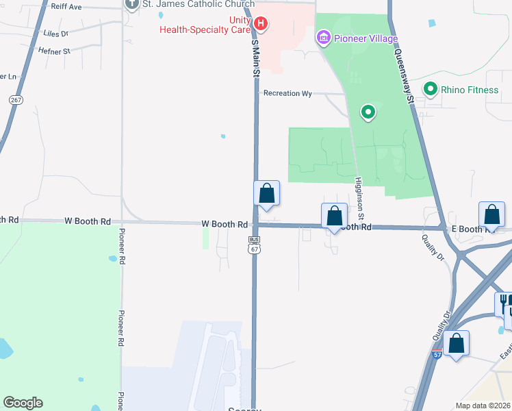 map of restaurants, bars, coffee shops, grocery stores, and more near U.S. 67 Business in Searcy