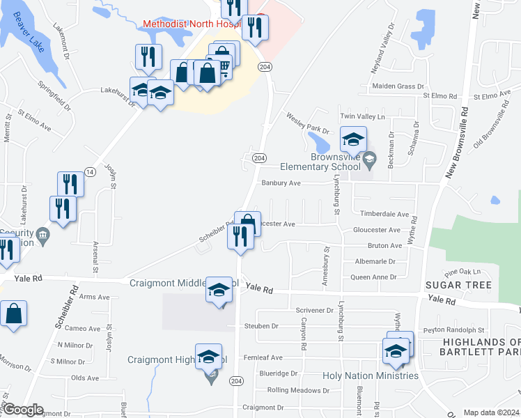 map of restaurants, bars, coffee shops, grocery stores, and more near 3644 Gloucester Cove in Memphis