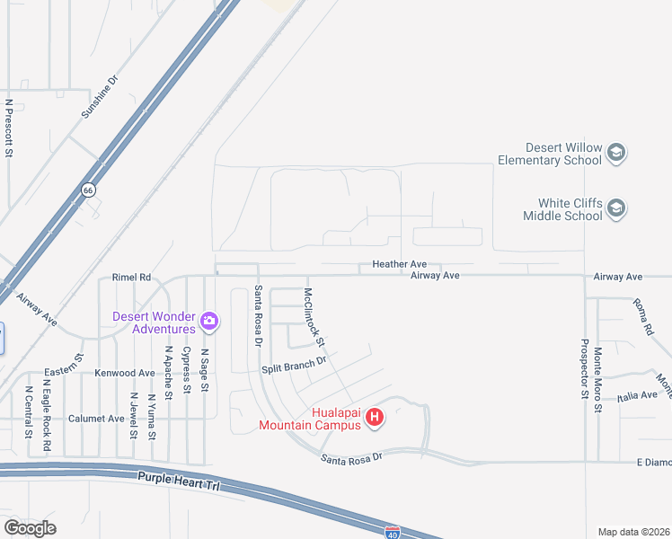 map of restaurants, bars, coffee shops, grocery stores, and more near 3686 Heather Avenue in Kingman