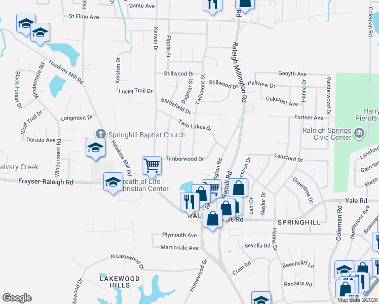 map of restaurants, bars, coffee shops, grocery stores, and more near 4017 Timberwood Drive in Memphis