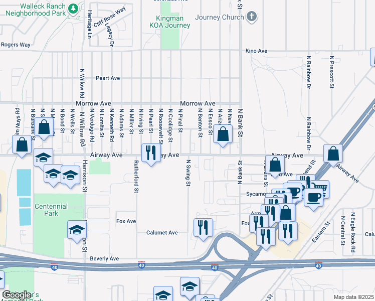 map of restaurants, bars, coffee shops, grocery stores, and more near 2708-2762 Airway Ave in Kingman