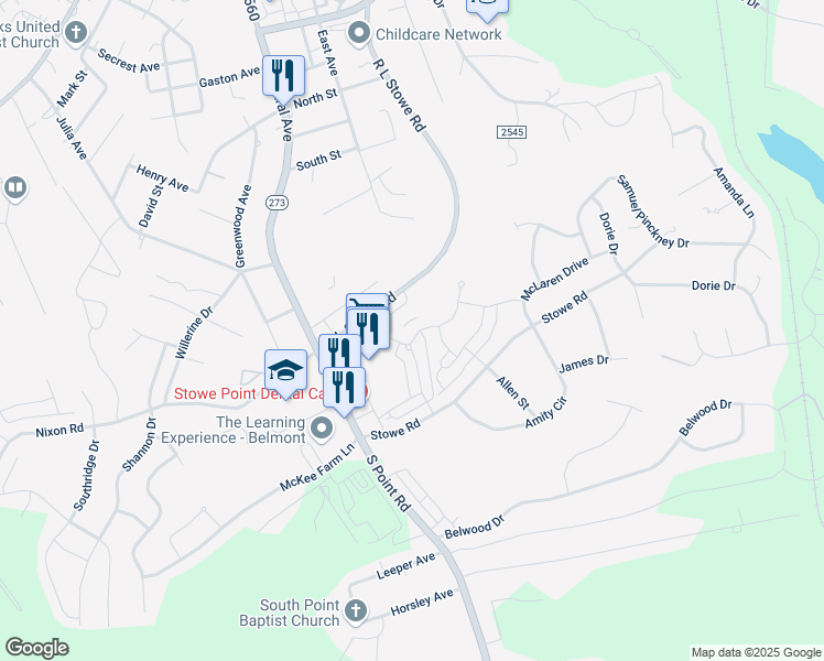 map of restaurants, bars, coffee shops, grocery stores, and more near 1108 Township Parkway in Belmont