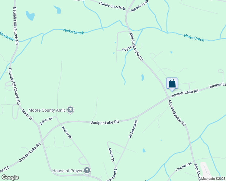 map of restaurants, bars, coffee shops, grocery stores, and more near Big Rock Lane in Moore County