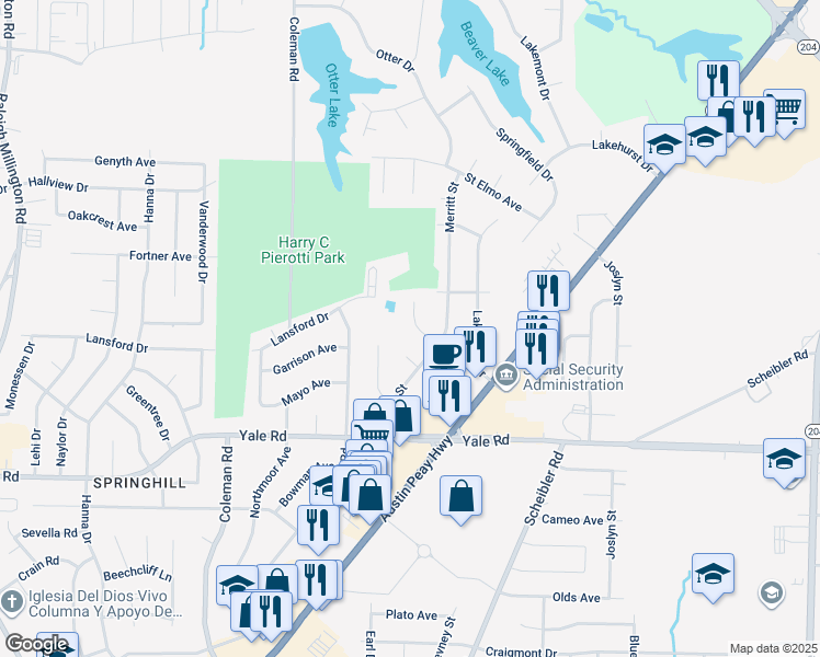 map of restaurants, bars, coffee shops, grocery stores, and more near 3653 Mozelle Street in Memphis