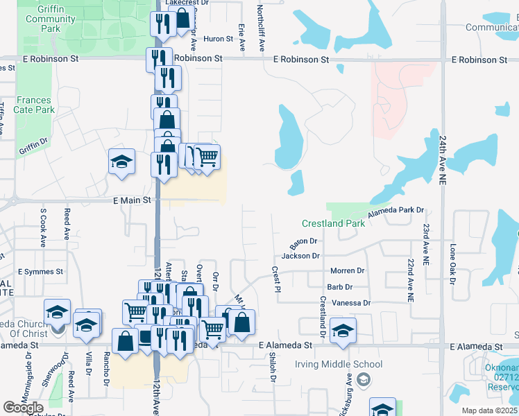 map of restaurants, bars, coffee shops, grocery stores, and more near 1531 Silver Creek Circle in Norman