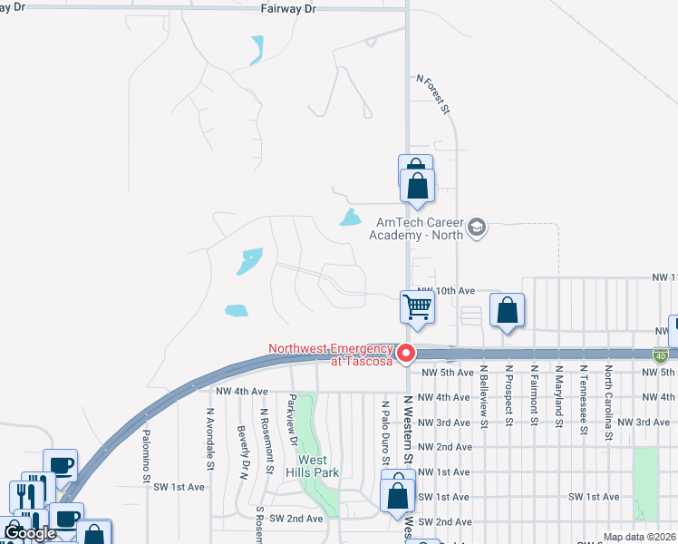 map of restaurants, bars, coffee shops, grocery stores, and more near 801 North Western Street in Amarillo