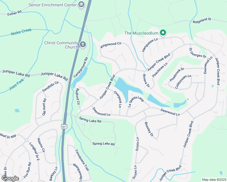map of restaurants, bars, coffee shops, grocery stores, and more near 24 Overpeck Lane in Pinehurst