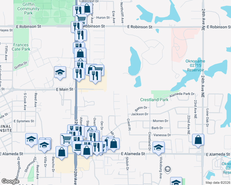 map of restaurants, bars, coffee shops, grocery stores, and more near 1523 Silver Creek Circle in Norman
