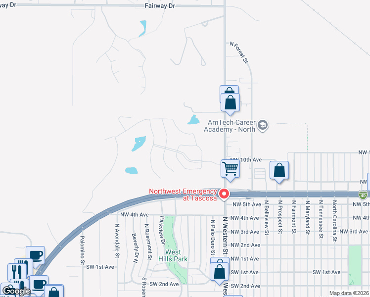 map of restaurants, bars, coffee shops, grocery stores, and more near 801 North Western Street in Amarillo