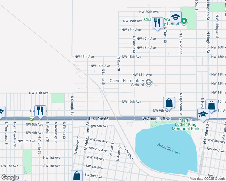 map of restaurants, bars, coffee shops, grocery stores, and more near 2313 Northwest 12th Avenue in Amarillo