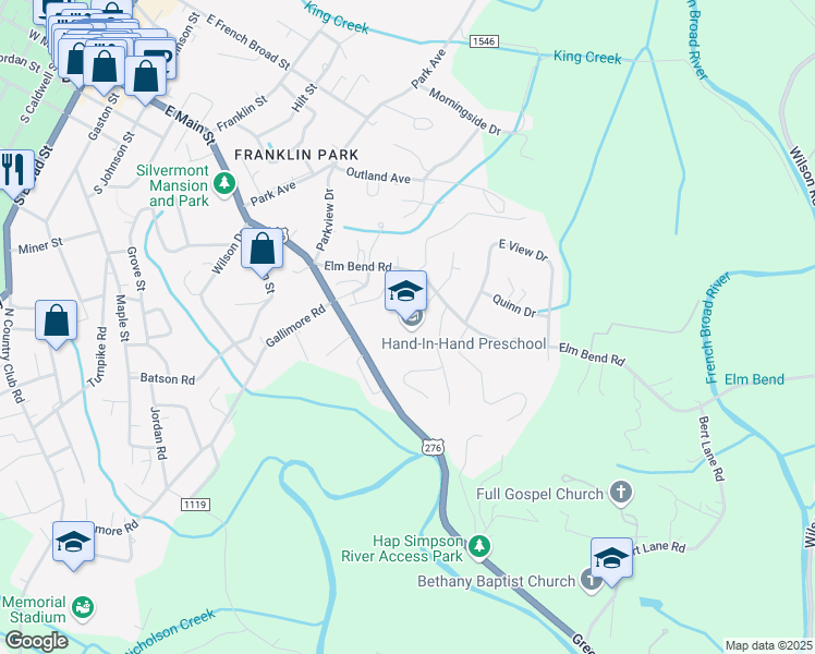 map of restaurants, bars, coffee shops, grocery stores, and more near 601 Greenville Highway in Brevard