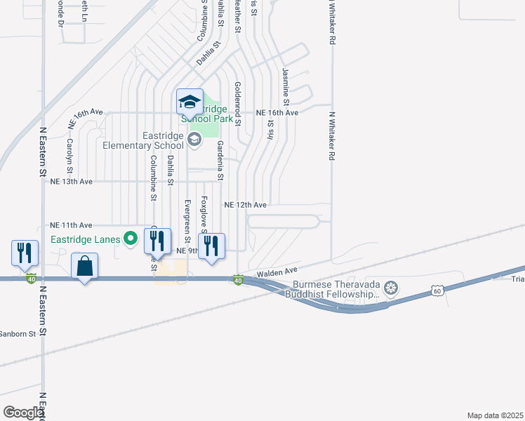 map of restaurants, bars, coffee shops, grocery stores, and more near 1202 Iris Street in Amarillo