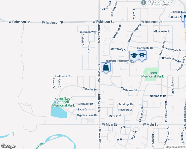map of restaurants, bars, coffee shops, grocery stores, and more near 4816 Trisha Lane in Norman