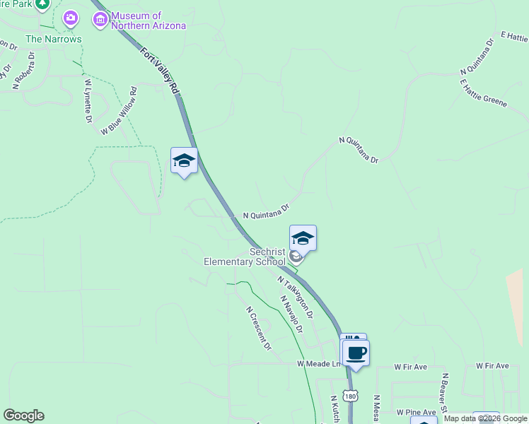 map of restaurants, bars, coffee shops, grocery stores, and more near 3230 Granite Ridge in Flagstaff