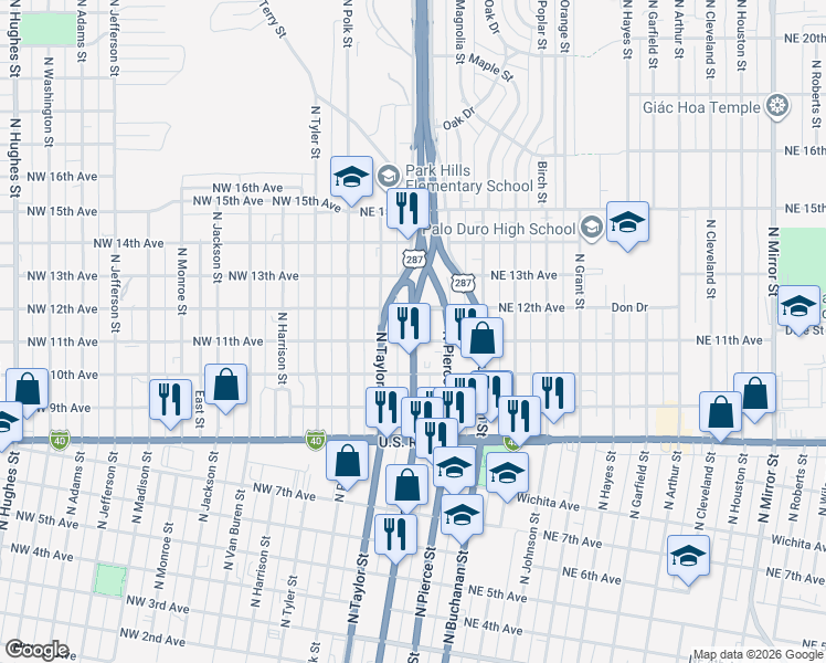 map of restaurants, bars, coffee shops, grocery stores, and more near U.S. 87 in Amarillo