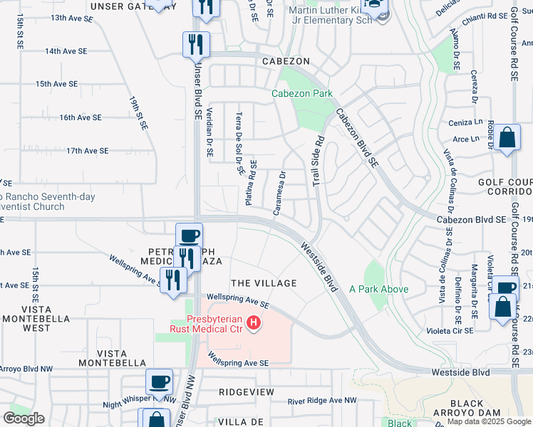 map of restaurants, bars, coffee shops, grocery stores, and more near 1924 Cantera Street Southeast in Rio Rancho