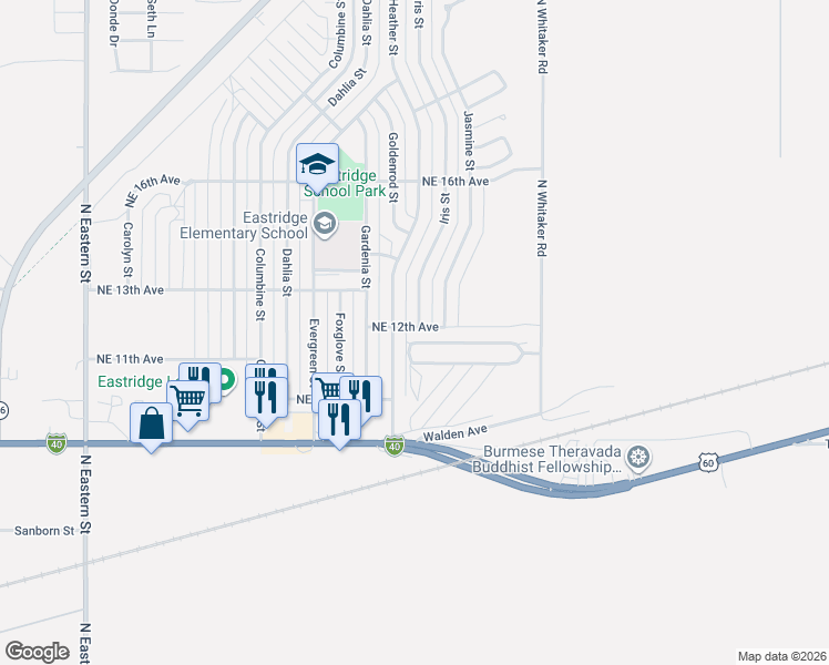 map of restaurants, bars, coffee shops, grocery stores, and more near 1202 Iris Street in Amarillo