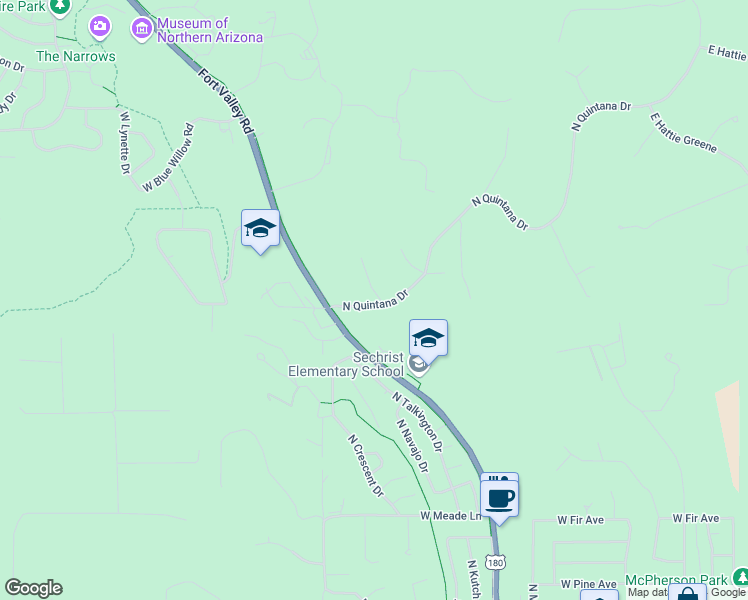 map of restaurants, bars, coffee shops, grocery stores, and more near 3230 Granite Ridge in Flagstaff