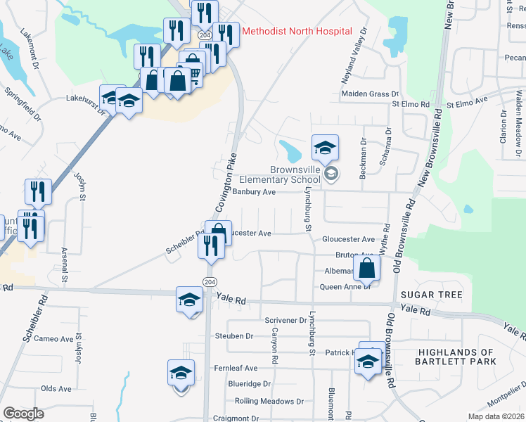 map of restaurants, bars, coffee shops, grocery stores, and more near 3663 Prince Andrew Cove in Memphis