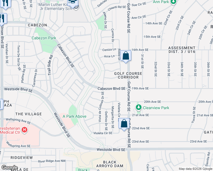 map of restaurants, bars, coffee shops, grocery stores, and more near 2816 Abeto Lane Southeast in Rio Rancho