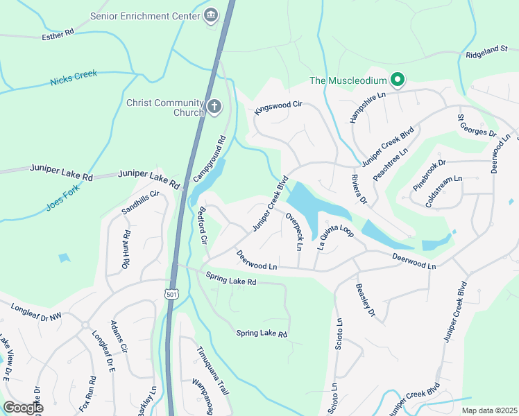 map of restaurants, bars, coffee shops, grocery stores, and more near 11 Raintree Court in Pinehurst
