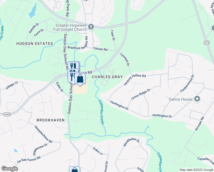 map of restaurants, bars, coffee shops, grocery stores, and more near 2556 Arrowhead Circle in Gastonia
