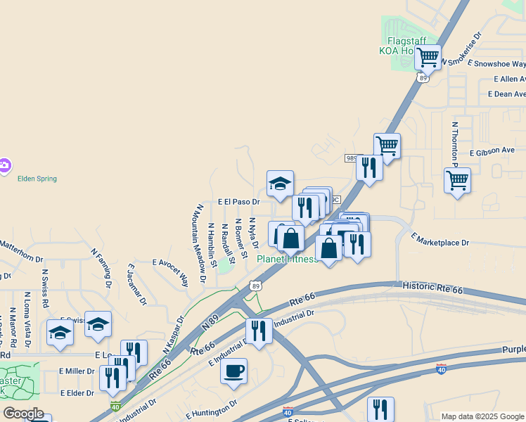 map of restaurants, bars, coffee shops, grocery stores, and more near 3991 East El Paso Drive in Flagstaff