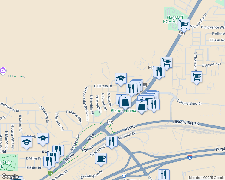 map of restaurants, bars, coffee shops, grocery stores, and more near 3991 East El Paso Drive in Flagstaff