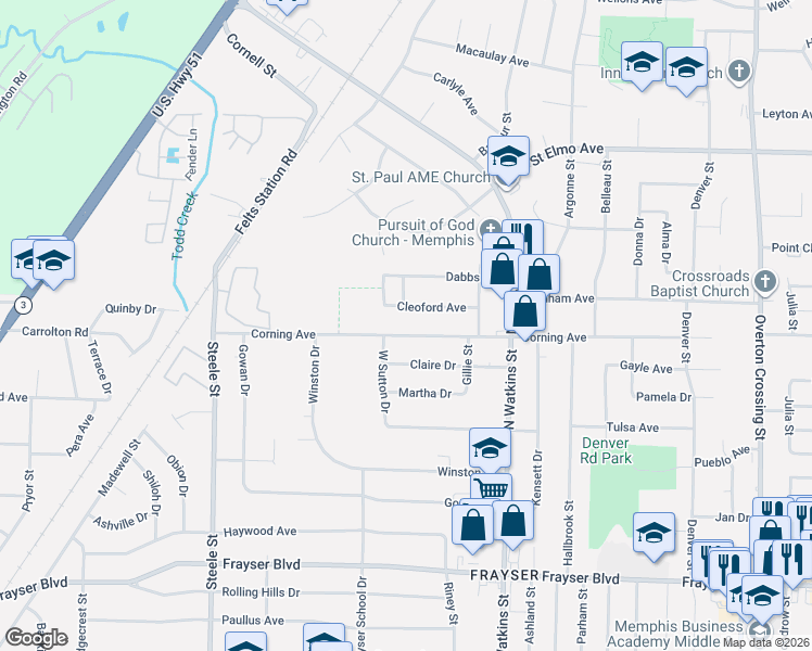 map of restaurants, bars, coffee shops, grocery stores, and more near 1687 Cleoford Avenue in Memphis