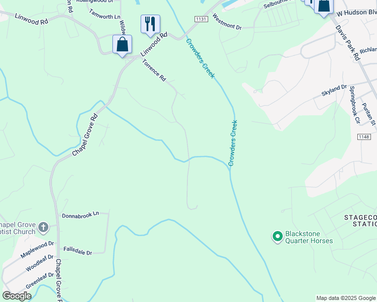 map of restaurants, bars, coffee shops, grocery stores, and more near Torrence Rd in Gastonia