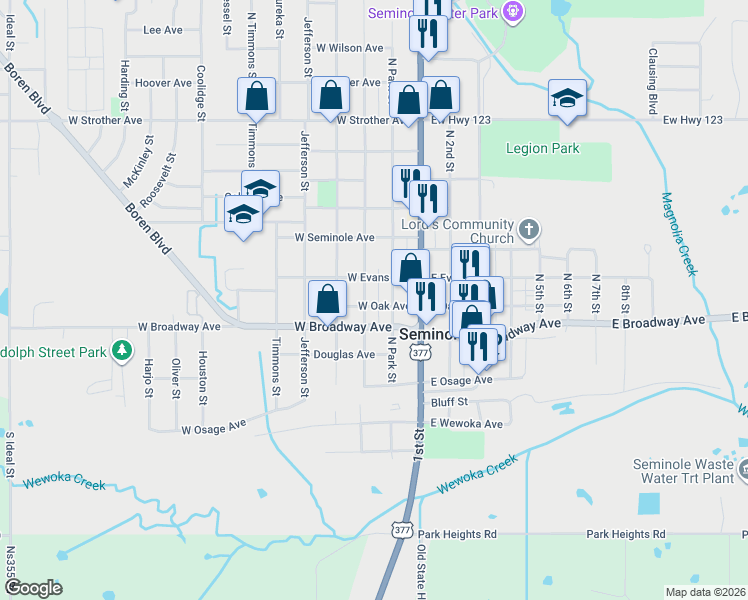 map of restaurants, bars, coffee shops, grocery stores, and more near 310 North Highland Street in Seminole