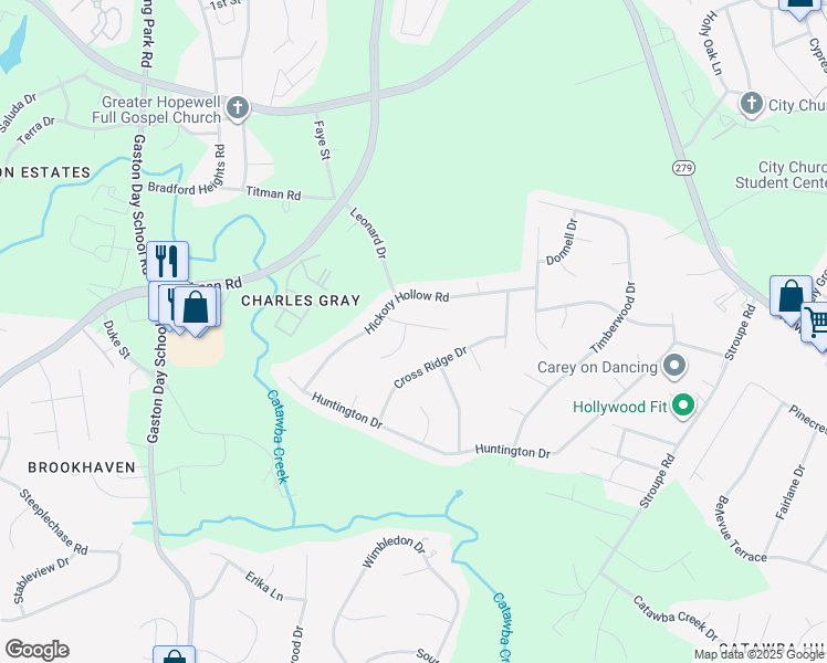 map of restaurants, bars, coffee shops, grocery stores, and more near 4548 Tree Haven Court in Gastonia