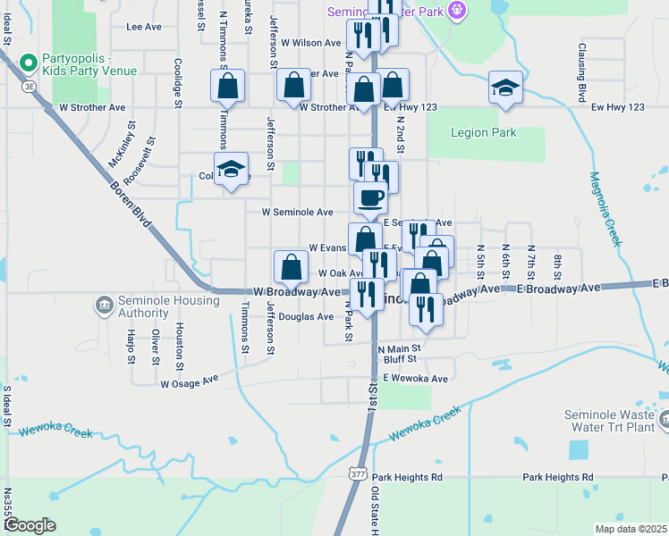 map of restaurants, bars, coffee shops, grocery stores, and more near 310 North Highland Street in Seminole