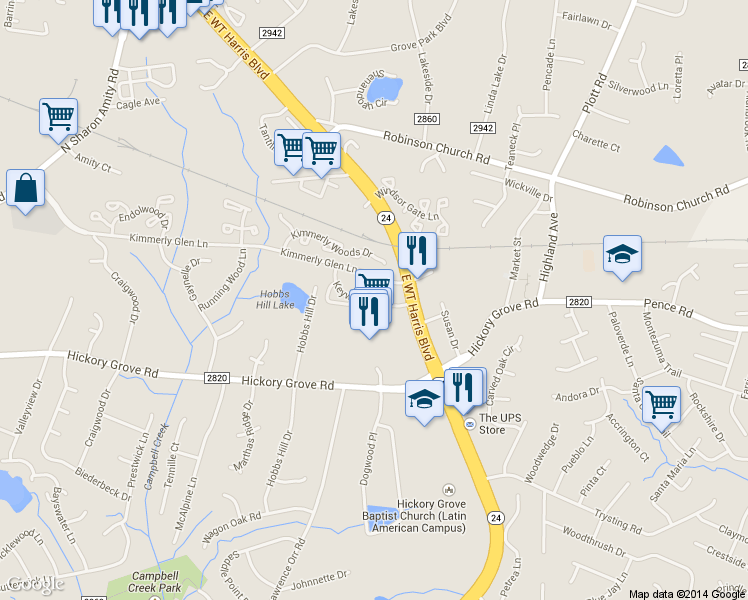 map of restaurants, bars, coffee shops, grocery stores, and more near 5615 Keyway Boulevard in Charlotte