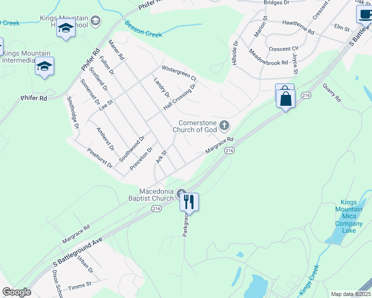 map of restaurants, bars, coffee shops, grocery stores, and more near 104 Marigold Avenue in Kings Mountain