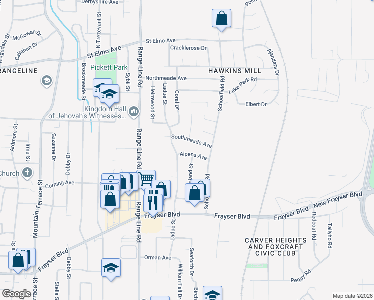 map of restaurants, bars, coffee shops, grocery stores, and more near 2764 Alpena Avenue in Memphis