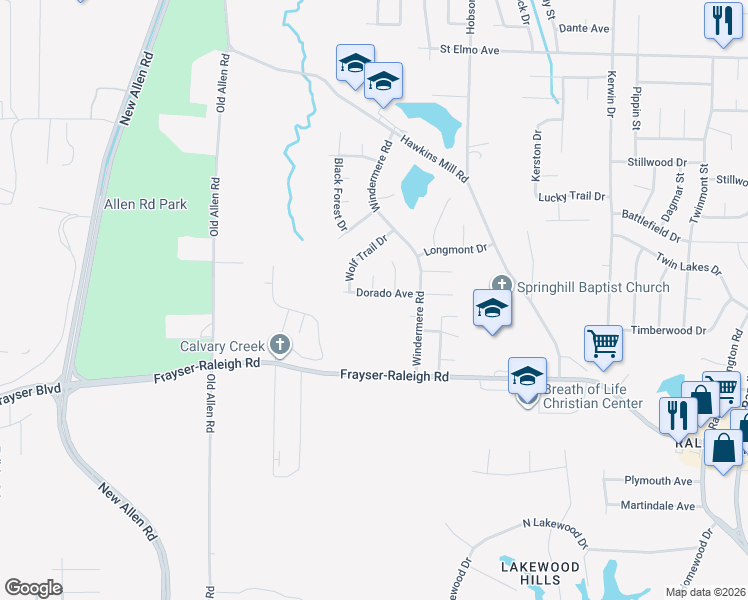 map of restaurants, bars, coffee shops, grocery stores, and more near 3613 Dorado Avenue in Memphis